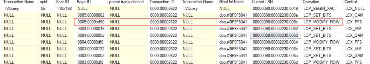 Result from log filtered by transaction ID